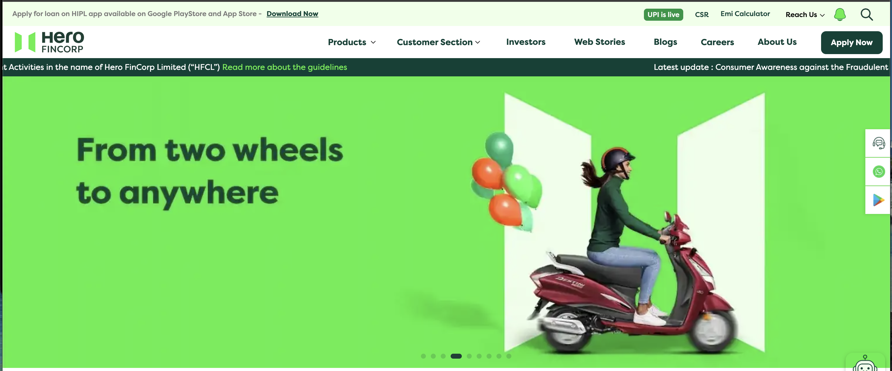 Hero FinCorp website